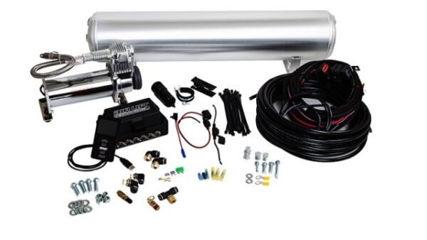 Air Lift Performance 3P - 3/8" Air Line, 4 Gallon 7-Port Raw Aluminum Tank, VIAIR 444C Compressor