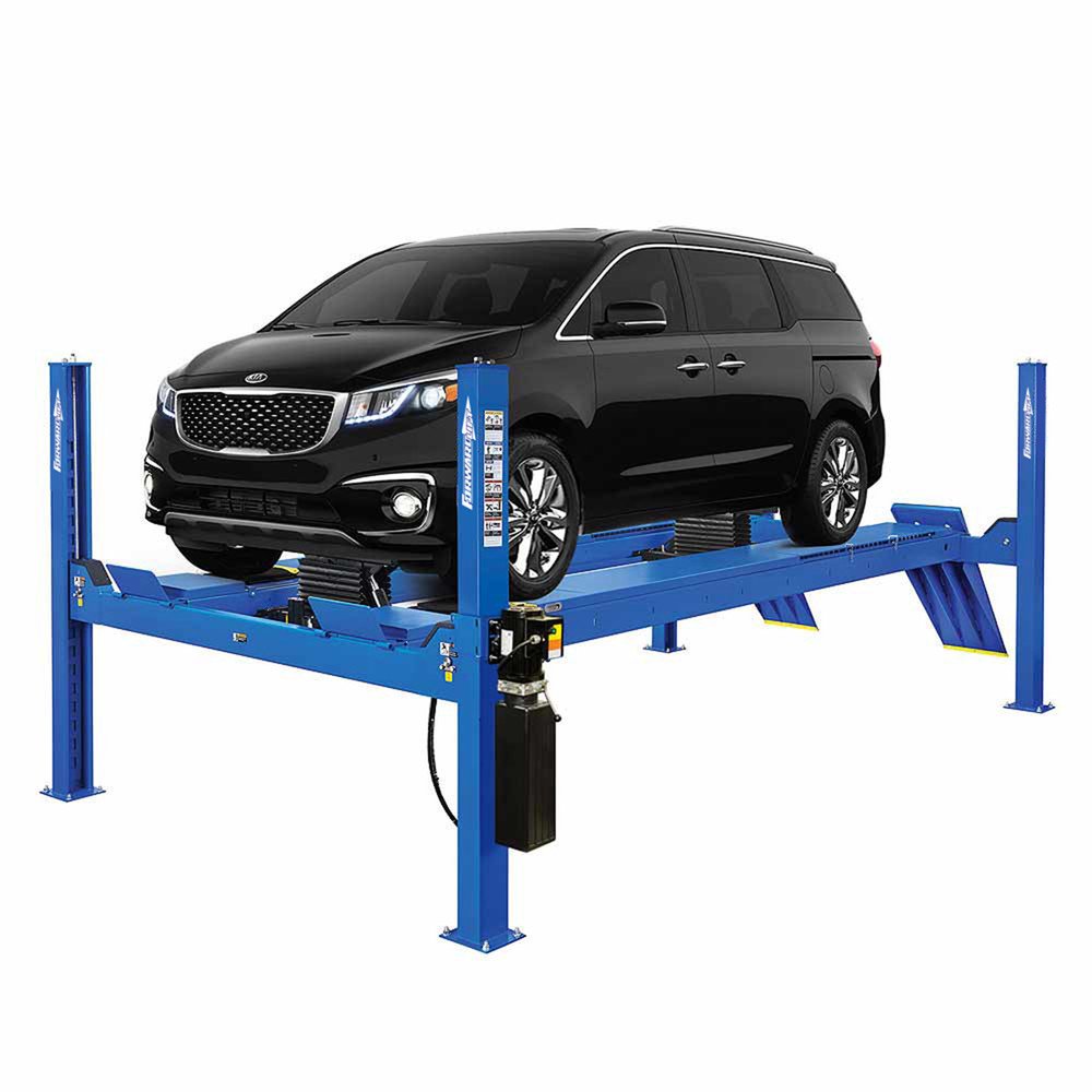 Forward Lift CRA14-EL 14,000 LB. ALI Certified Alignment Four-Post Lift + Rolling Jacks – 215” Max Wheelbase