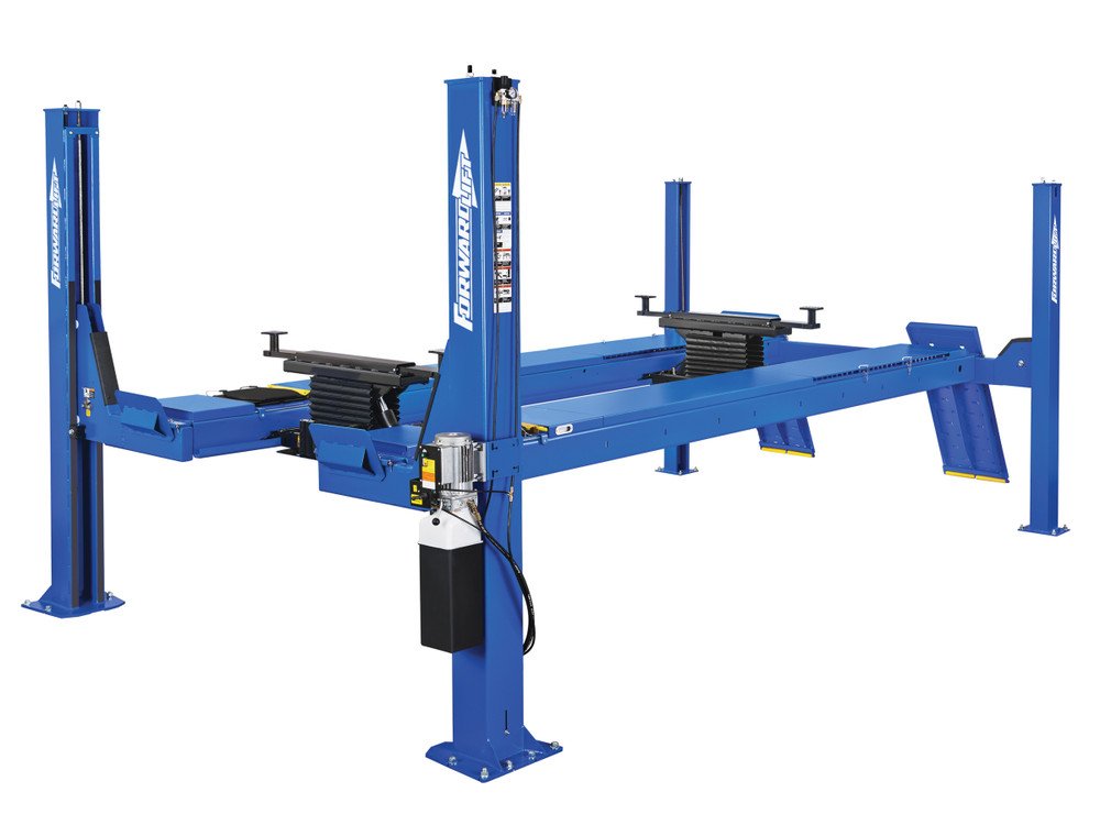 Forward Lift CROA14-EL 14,000 LB. ALI Certified Alignment Four-Post Lift + Rolling Jacks – 215” Max Wheelbase