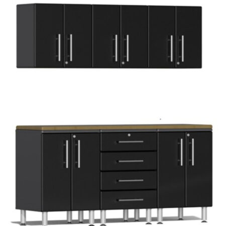 Ulti-MATE Garage Cabinets 2.0 Series Black Metallic 7-Piece Set with Bamboo Worktop