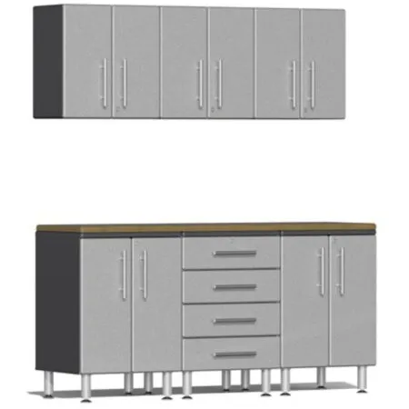 Ulti-MATE Garage 2.0 Series Silver Metallic 7-Piece Set with Bamboo Worktop