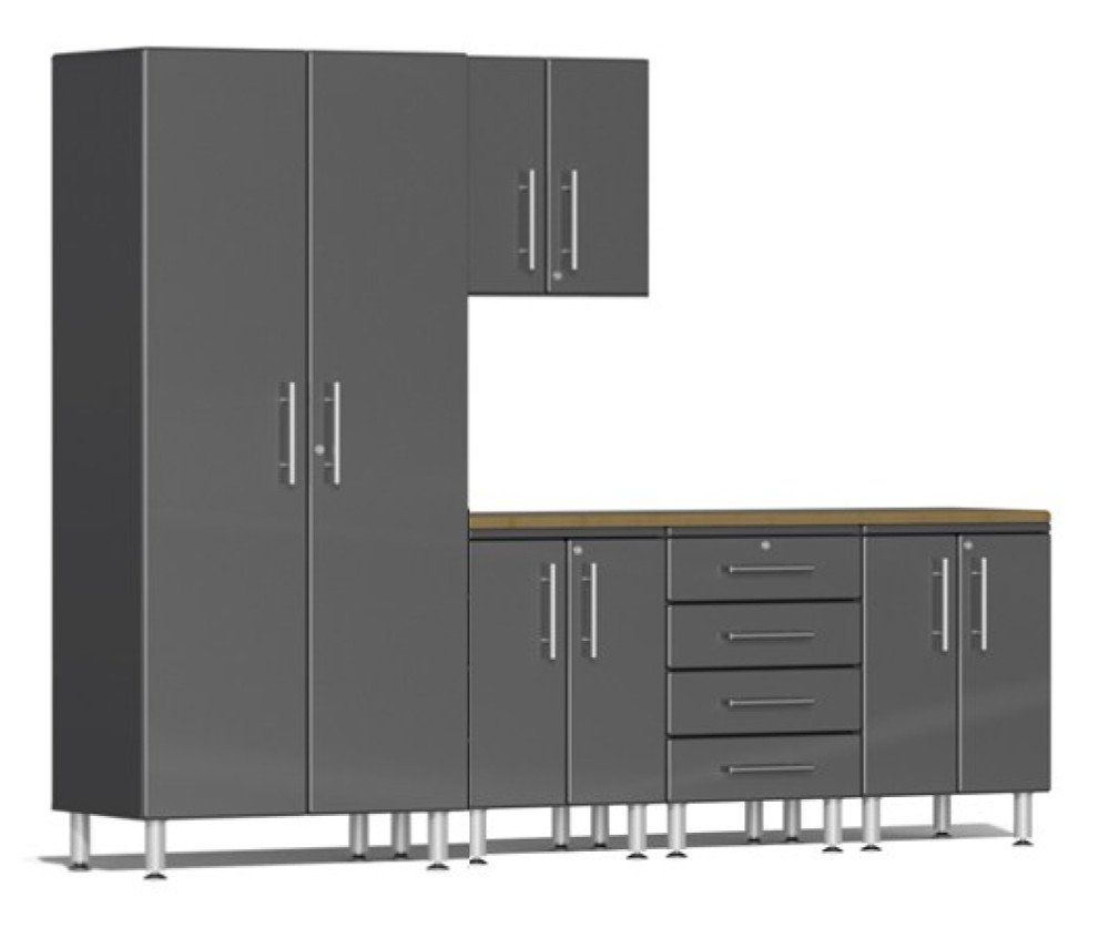Ulti-MATE Garage Cabinets 2.0 Series Grey Metallic 6-Piece Set with Bamboo Top