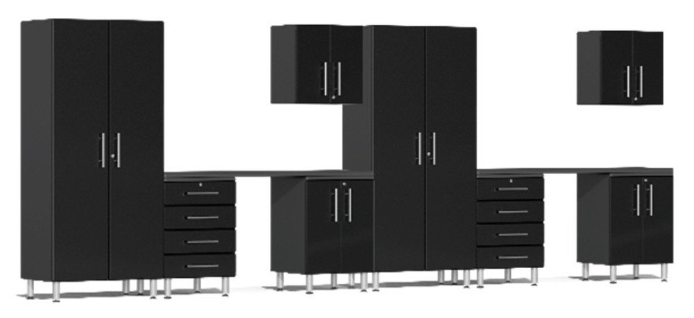 Ulti-MATE Garage Cabinets 2.0 Series Black Metallic 10-Piece Set with Dual Workstation
