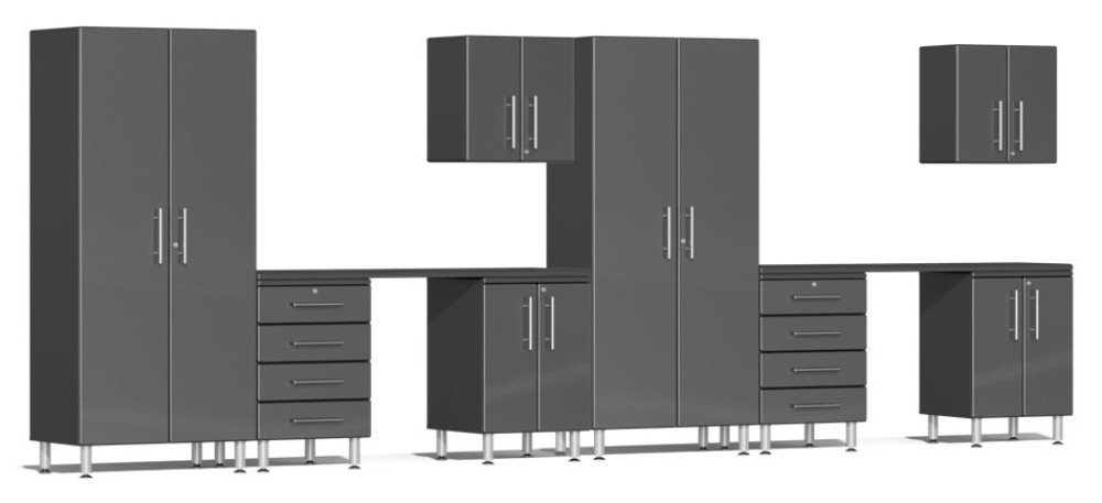 Ulti-MATE Garage Cabinets 2.0 Series Grey Metallic 10-Piece Set with Dual Workstation