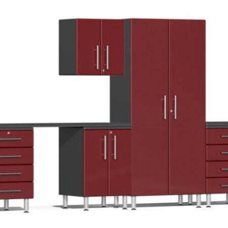 Ulti-MATE Garage Cabinet 2.0 Series 10-Piece Set with Dual Workstation Red Metallic