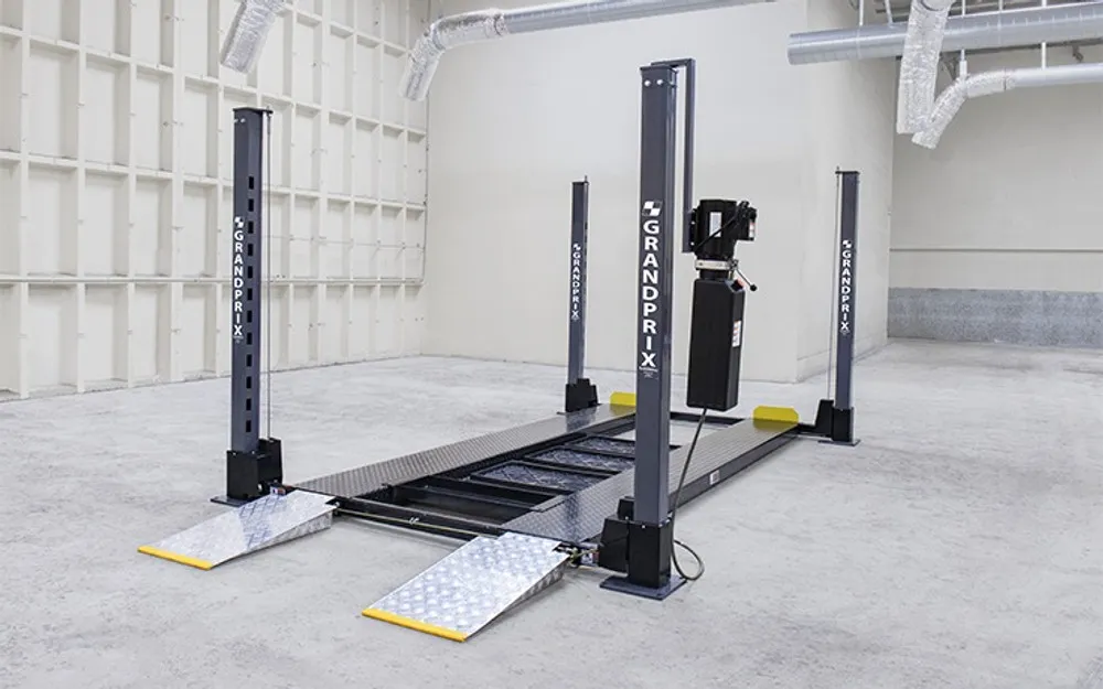 BendPak GP-9XLT GrandPrix Series 9,000 Lb. ALI Certified 4-Post / High Rise / Ext. Length / Includes Caster Kit, Drip Trays, Mobile Jack Tray, Aluminum Ramps 5 BendPak GP-9F GrandPrix 9,000 lb ALI Certified 4-post lift with caster kit, drip trays, jack tray and aluminum ramps