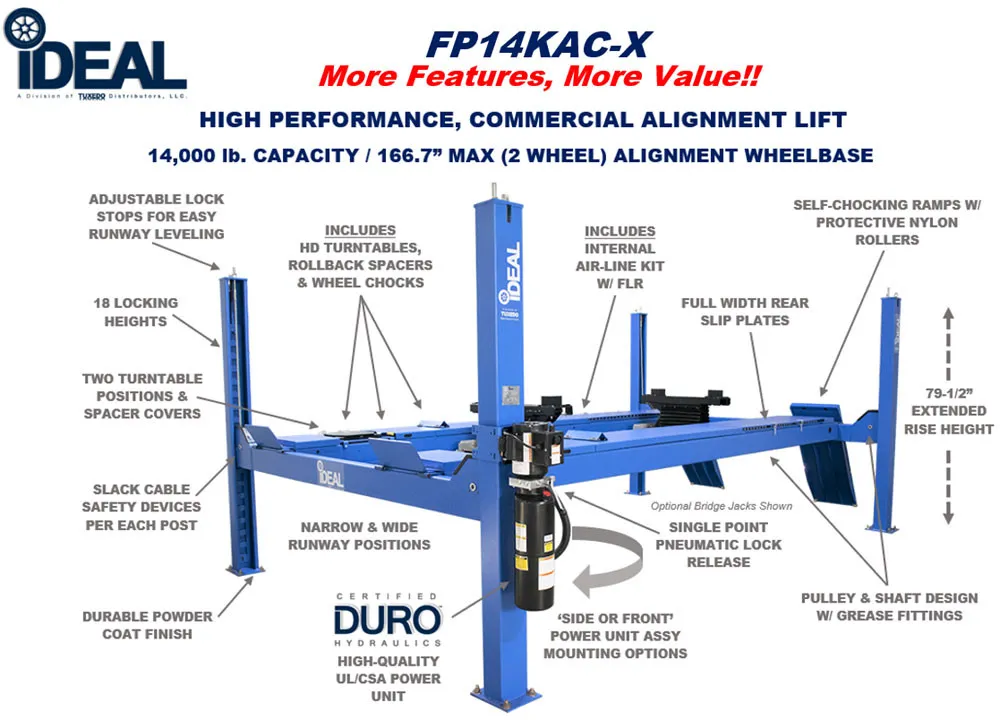 iDeal FP14KAC-X 14,000 lb Cable Driven Closed Front 4 Post Alignment Lift 10 iDeal FP14KAC-X 14,000 lb Cable Driven Closed Front 4 Post Alignment Lift
