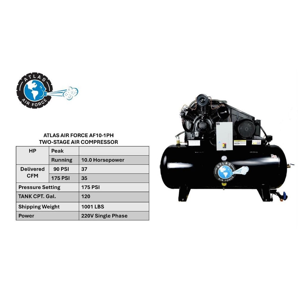 Atlas 10HP 1Phase 120 Gallon Horizontal Air Compressor - Image 5