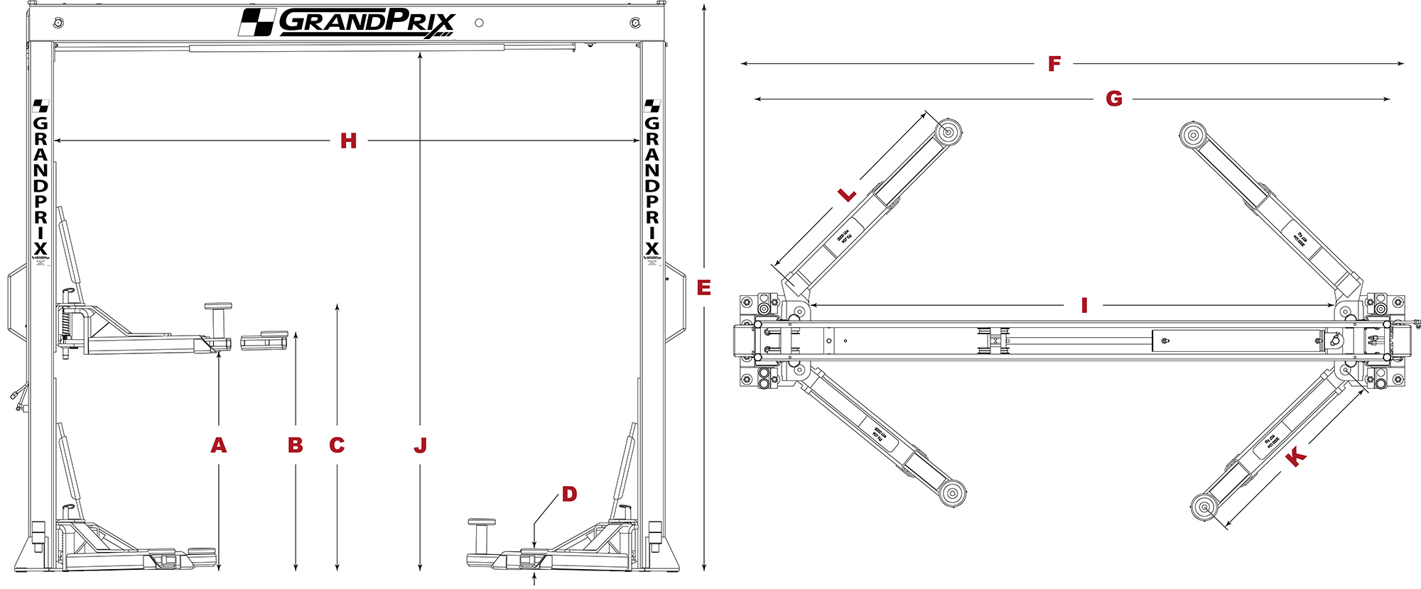 GP-7 GrandPrix Series 2-Post Lift / 7,000-lb. Capacity / 150” Overall Height 1